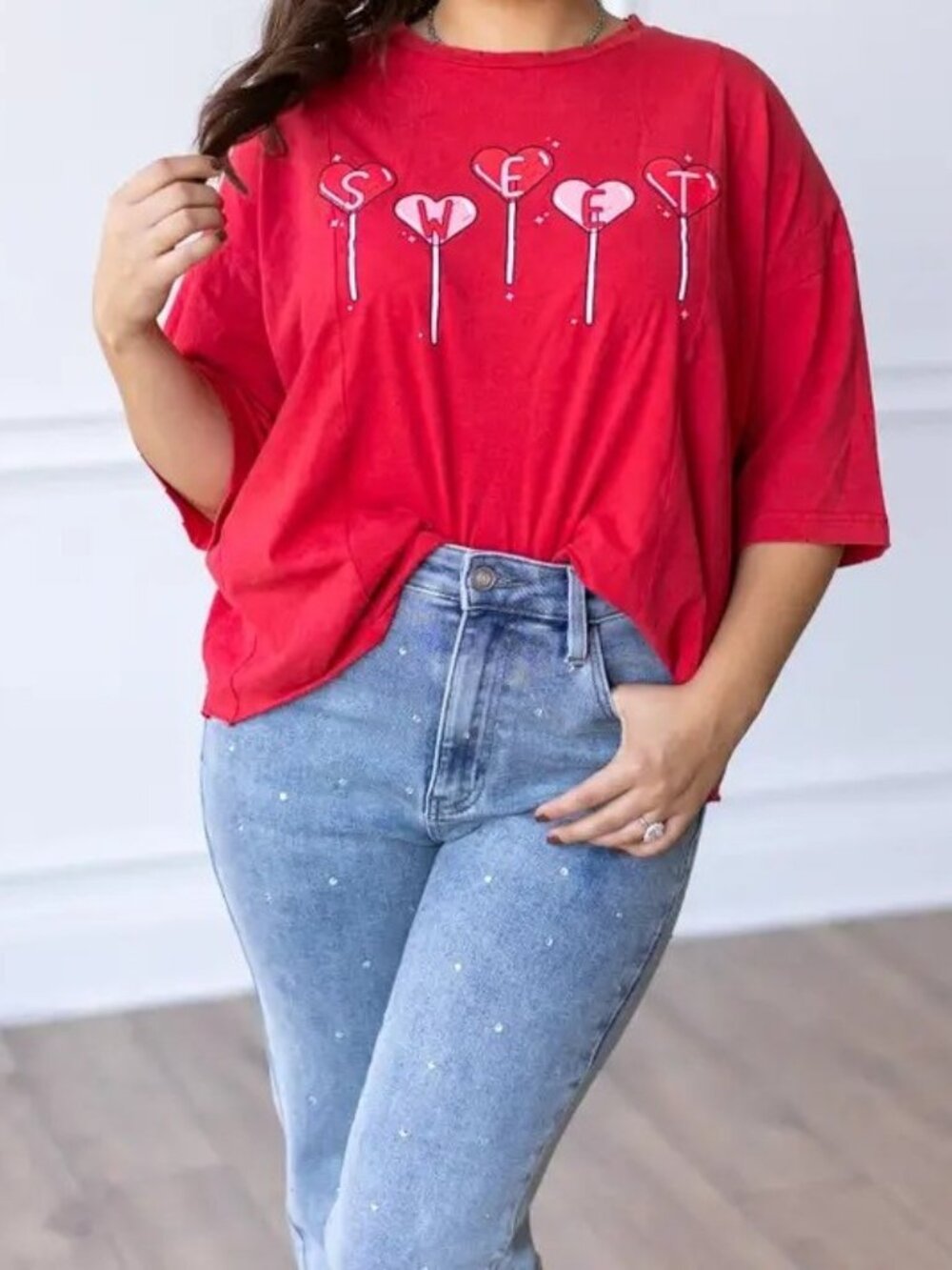 2 for $15 - Bundle and Save: Sweet Lollipops on Red Boxy Crop Top